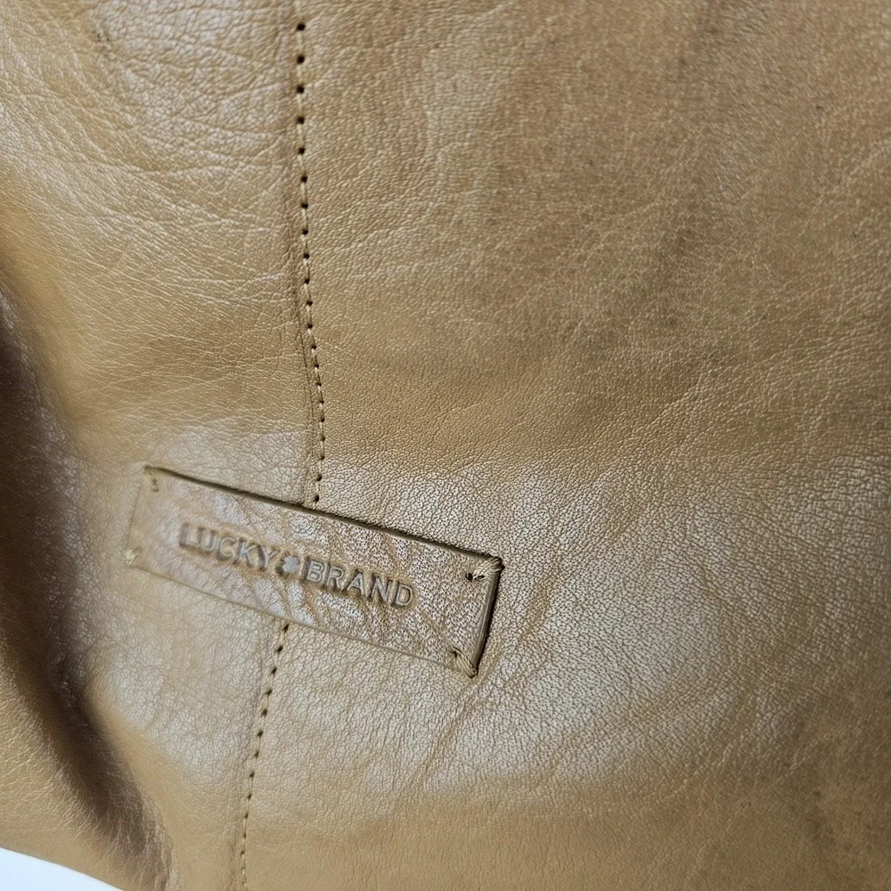 Lucky Brand Tan Brown Leather Satchel‎ Shoulder Crossbody Bag Purse Zip Medium
